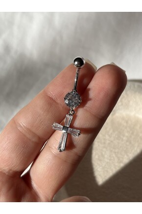 NATURE Cerrahi Çelik Taşlı Haç Göbek Piercing