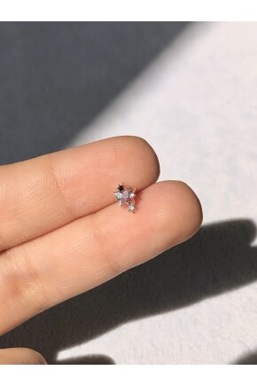 NATURE Cerrahi Çelik  Zirkon Renkli Taşlı Küçük Yıldız  Gümüş renk 1cm  Piercing