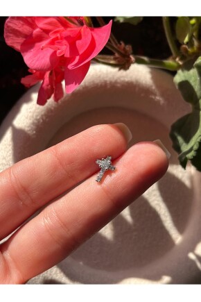 NATURE Cerrahi Çelik Zirkon Taşlı Arkası Düz Haç Piercing,Tragus, Helix, Kıkırdak.