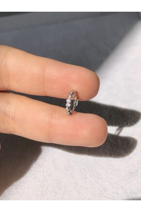 NATURE Cerrahi Çelik Zirkon Taşlı Gümüş  1 cm  Halka Piercing