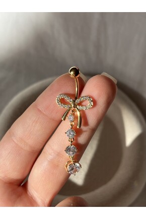 NATURE Cerrahi Çelik Zirkon Taşlı Kurdele Sallantılı Göbek Piercing