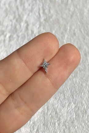 NATURE Cerrahi Çelik Zirkon Taşlı Kuzey Yıldızı Gümüş renk 1cm  Piercing