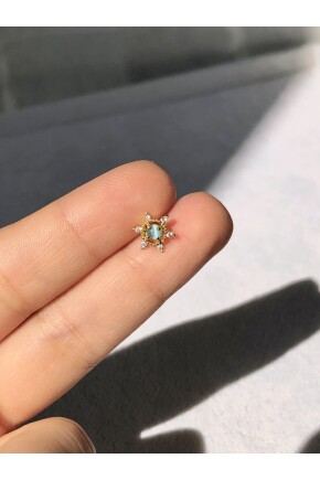 NATURE Cerrahi Çelik  Zirkon Taşlı Opal Mavi Güneş  Gold renk 1cm  Piercing