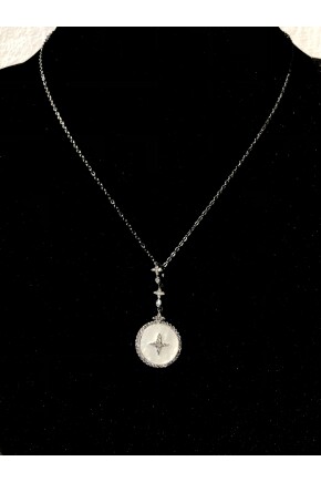 NATURE Cerrahi Çelik Zirkon Taşlı Sallantılı 46 cm Gümüş Renk Sedefli Yıldız Kolye 