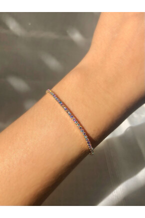 NATURE Tam Tur Zirkon Renkli Taşlı Esnek Gold Renk Su Yolu Bileklik