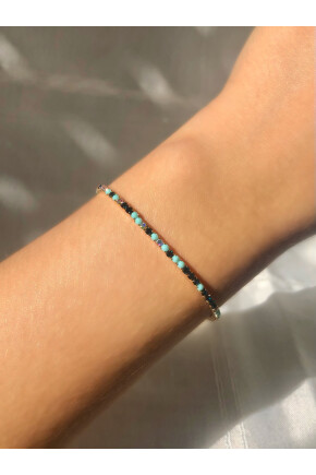 NATURE Tam Tur Zirkon Turkuaz Taşlı Esnek Gümüş Renk Su Yolu Bileklik
