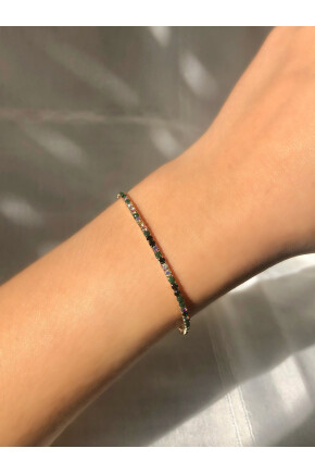 NATURE Tam Tur Zirkon Yeşil Taşlı Esnek Gold Renk Su Yolu Bileklik