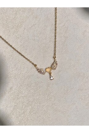 NATURE Zirkon Kalp Taşlı Gold Renk Melek  Kolye