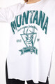 Kadın Montana Baskılı Yırtmaçlı Bisiklet Yaka Oversize T-Shirt