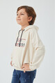 2D2B  Erkek Çocuk İçi Polarlı Baskılı Kapüşonlu Eteği Lastikli Kalın Sweatshirt