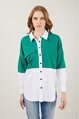 2D2B Kadın Baskılı Takma Cepli Önü Düğmeli Örme Detaylı İki Renkli Gömlek