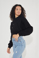 2D2B Kadın Kapüşonlu Kanguru Cepli 3 İplik İçi Polarlı Şardonlu Basic Kalın Crop Sweatshirt