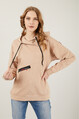 2D2B Kadın Kapüşonlu Yaka Detaylı Cepli Fermuarlı Oversize Sweatshirt