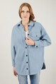 2D2B Kadın Kaşe Cep Detaylı Uzun Kollu Oversize Oduncu Pamuklu Ceket Gömlek 