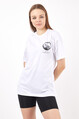 2D2B Kadın Sıfır Yaka Basic Ay Baskılı Oversize T-Shirt 