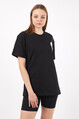 2D2B Kadın Sıfır Yaka Basic Ay Baskılı Oversize T-Shirt 