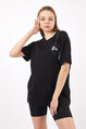 2D2B Kadın Sıfır Yaka Basic Uzay Baskılı Oversize T-Shirt 