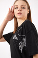 2D2B Kadın Sıfır Yaka Basic Uzay Baskılı Oversize T-Shirt 