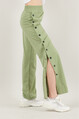 2D2B Kadın Yüksek Bel Yanı Çıt Çıtlı Paçası İspanyol Ve Yırtmaçlı Eşofman Altı Örme Pantolon