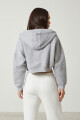 2D2B Kadın Basic Fermuarlı Kapüşonlu Crop Kalın İçi Polarlı Örme Sweatshirt