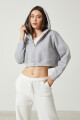 2D2B Kadın Basic Fermuarlı Kapüşonlu Crop Kalın İçi Polarlı Örme Sweatshirt