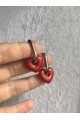NATURE Çelik Gümüş Renk Kırmızı Taş Kalpli  Oval Halka  Küpe